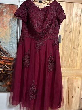 Elegant Burgundy Lace A-Line Women's Dress